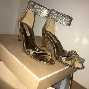 Gold heels with rhinestone strap
